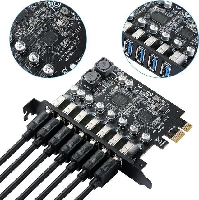 Alt view image 4 of 7 - JAENFONG PCIe to USB 3.0 7X USB-APorts Expansion Card,PCI Express Internal USB 3 Hub Converter for Desktop PCS Riser Card