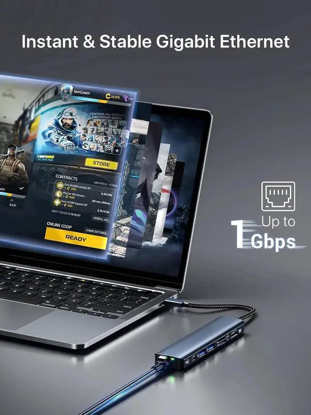 Alt view image 4 of 7 - JAENFONG 7-in-1 USB-C USB C to Ethernet Adapter, 7-Port USB Hub with 2xUSB3.0, 1x100W PD & 1Gbps Rj45 Network, SD/TF, 4K HDMI Adapter for Laptop, Support Windows, Mac OS, Surface Pro, Linux, XPS