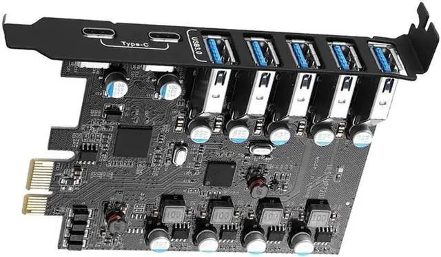 Main image of JAENFONG Superspeed 7 Ports PCI-E to USB 3.0 Expansion Card - (2X USB C - 5X USB A) - PCI Express(PCIe) Expansion Card USB Card for Desktop PC Support Win XP Win7 Win 8 Win 10 Win 11 Linux