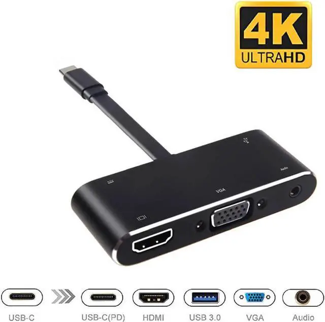 Main image of JAENFONG USB C to HDMI VGA Audio Adapter, USB 3.1 Type C to HDMI 4K VGA 1080P Dual Screen Display Converter Support MacBook Pro/Samsung Galaxy S9/S8/Note 8/Dell XPS/Lumia 950/Nintendo Switch