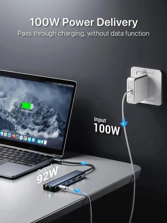 Alt view image 3 of 7 - JAENFONG 7-in-1 USB Hub with 2xUSB3.0, 1x100W PD & 1Gbps Rj45 Network, SD/TF, 4K HDMI Multiple Ports USB Splitter for MacBook Air iMac Surface Chromebook Windows macOS Linux Laptop