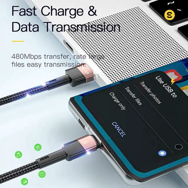 Alt view image 2 of 7 - USB A to USB C Cable [1-Pack, 3.3ft], USB 3.1 Gen2 480mbs Data Transfer and 100W 7A Fast Charging Cable for Android Auto Samsung Galaxy S22 S21 iPad Pro External SSD and Other USB to Type C Device