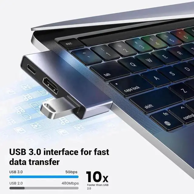 Alt view image 4 of 6 - JAENFONG USB C to HDMI Multiport Adapter - Type C to 4K HDMI Adapter with Charging Supports 4K UHD Video USB 3.0 Port 100W USB-C Fast Charging for Monitor TV Laptop