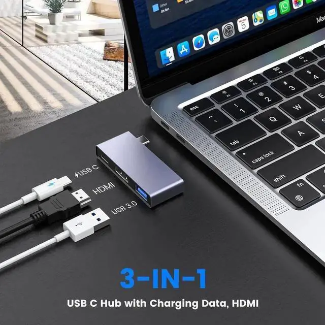 Alt view image 6 of 6 - JAENFONG USB C to HDMI Multiport Adapter - Type C to 4K HDMI Adapter with Charging Supports 4K UHD Video USB 3.0 Port 100W USB-C Fast Charging for Monitor TV Laptop