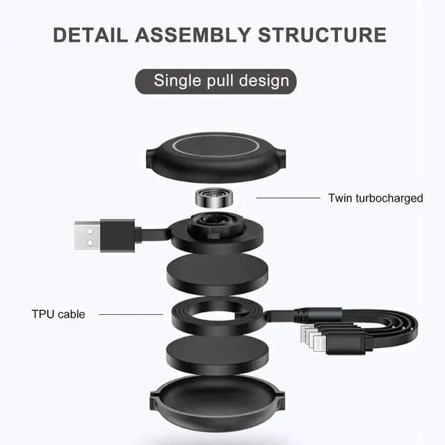 Alt view image 3 of 7 - Multi Charging Cable 4 in 1 3A 2.9FT Universal One-Way Retractable USB Charger Cord Adapter with 2*IP Type C Micro USB Connectors for iOS Phones Android Galaxy Google Pixel LG PS5