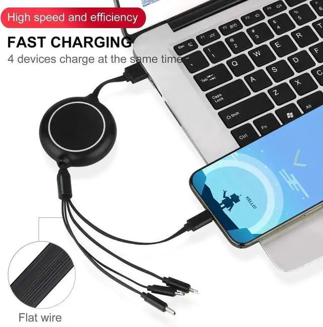 Alt view image 2 of 7 - Multi Charging Cable 4 in 1 3A 2.9FT Universal One-Way Retractable USB Charger Cord Adapter with 2*IP Type C Micro USB Connectors for iOS Phones Android Galaxy Google Pixel LG PS5