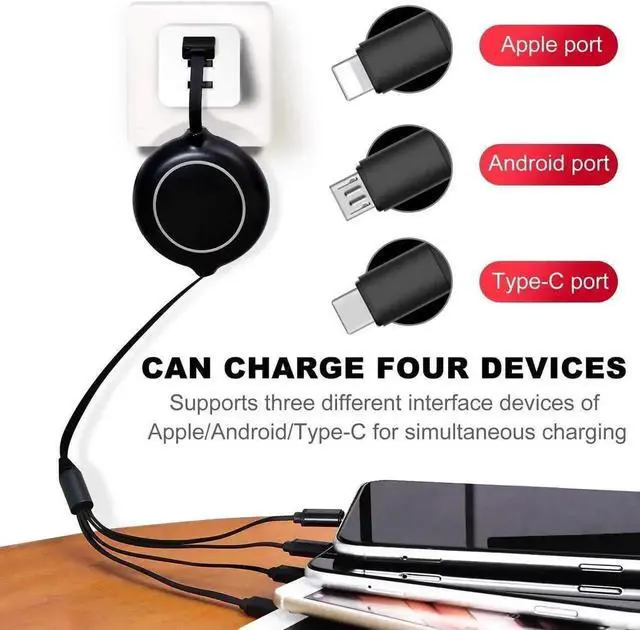 Alt view image 6 of 7 - Multi Charging Cable 4 in 1 3A 2.9FT Universal One-Way Retractable USB Charger Cord Adapter with 2*IP Type C Micro USB Connectors for iOS Phones Android Galaxy Google Pixel LG PS5