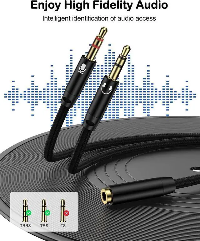 Alt view image 3 of 7 - Headphone Mic Splitter for PC Braided 3.5mm Female to 2 Dual Male Audio Adapter 2-in-1 Y Separator Aux Dongle Converters Cable Cord Compatible with Headset Microphone Gaming Computer Speaker Laptop