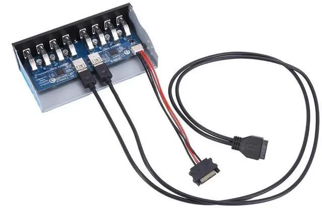 Main image of 19-pin to 8-port USB 3.0 hub 5.25-inch drive bay front panel for computer case