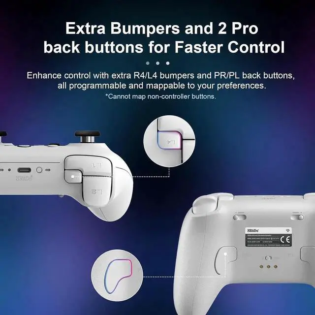 Alt view image 6 of 7 - JAENFONG 8BitDo Ultimate2 Bluetooth Controller for Switch, Switch 2, PC&Windows,Switch Pro Controller with TMR Joysticks,Tactile/Hall Triggers,Programmable L4/R4 Bumpers,2 Back Paddle Buttons,RGB Ring
