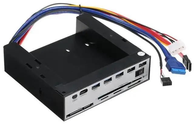 Main image of 5.25-inch front panel expansion hub with 3 USB3.0 ports, 2 USB2.0 ports, 5-in-1 card reader, supports one-key backup panel
