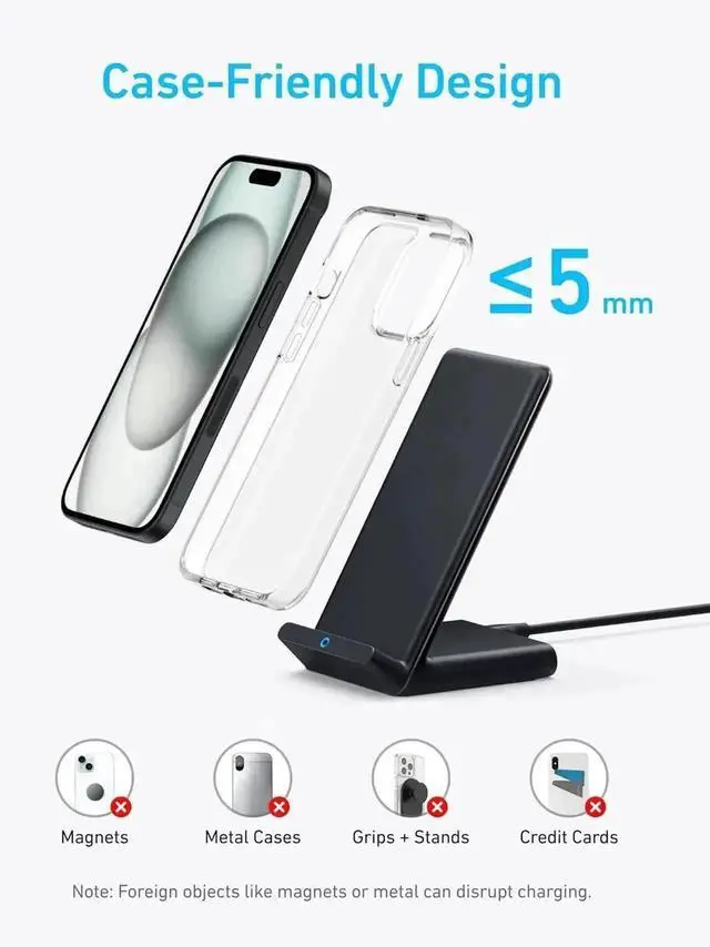 Alt view image 3 of 6 - 313 Wireless Charging Stand Qi-Certified for iPhone 16/16 Pro/16 Pro Max/15/14/13 10W Fast Charging for Galaxy S23/S22/S21 (No AC Adapter)