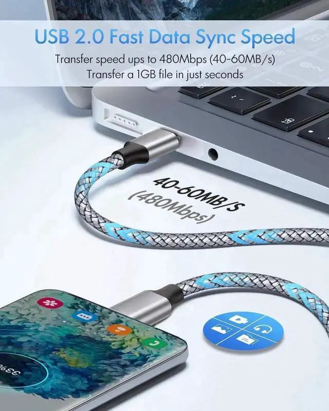 Alt view image 2 of 7 - USB C to USB C Cable 4ft 2-Pack 60W USBC to USBC Cord Type C to C Charger Cable Fast Charging for iPhone 16/15 Pro Max/Plus/Pro for MacBook Pro Air/iPad for Galaxy S24 S23