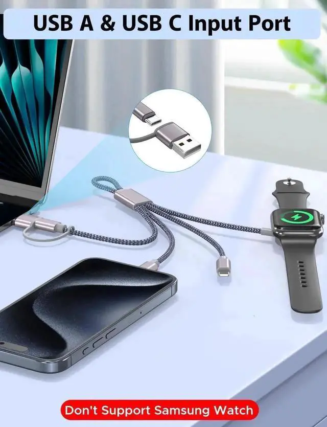 Alt view image 2 of 6 - Short 8inch 3 in 2 USB C Cable for Watch Charger iPhone Charger USB C Multi Fast Charging Cable Compatible with iWatch Ultra/SE/10/9/8/7/6/5/4/3/2/1 & iPhone 16/15/14/13/12/11/Galaxy S23
