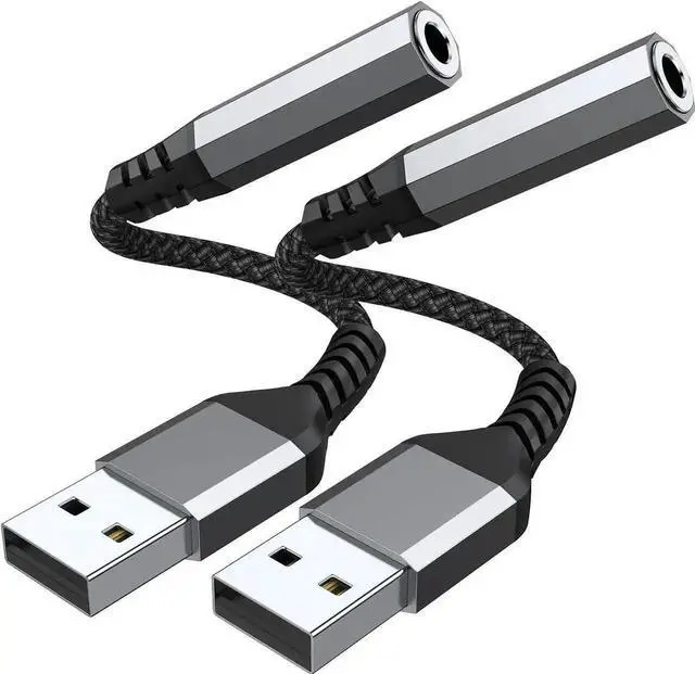 Main image of JAENFONG USB to 3.5mm Jack Audio Adapter (2-Pack) USB to Audio Jack Adapter Headset USB-A to 3.5mm TRRS 4-Pole Mic Female External Stereo Sound Card for Headphone Mac PS4 PS5 PC Laptop Desktops