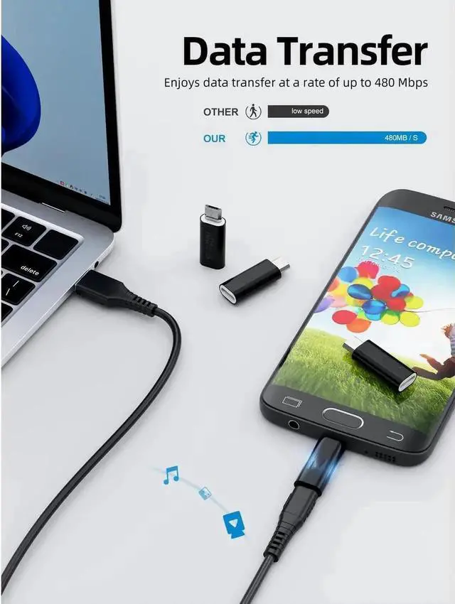 Alt view image 2 of 7 - JAENFONG Micro USB to USB C Adapter Type C Female to MicroUSB Male Converter for OTG Data Sync (Black Micro USB to Type C)