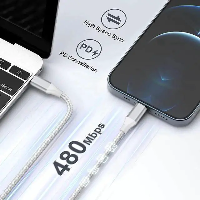 Alt view image 2 of 7 - JAENFONG 1ft 2Pack USB C to Lightning Cable Short PD USB C to iPhone Cable MFi Certified Nylon Braided Short iPhone Charger Cord Fast Charging for iPhone 14 13 12 11 Pro Max XR XS X 8 Plus SE iPad