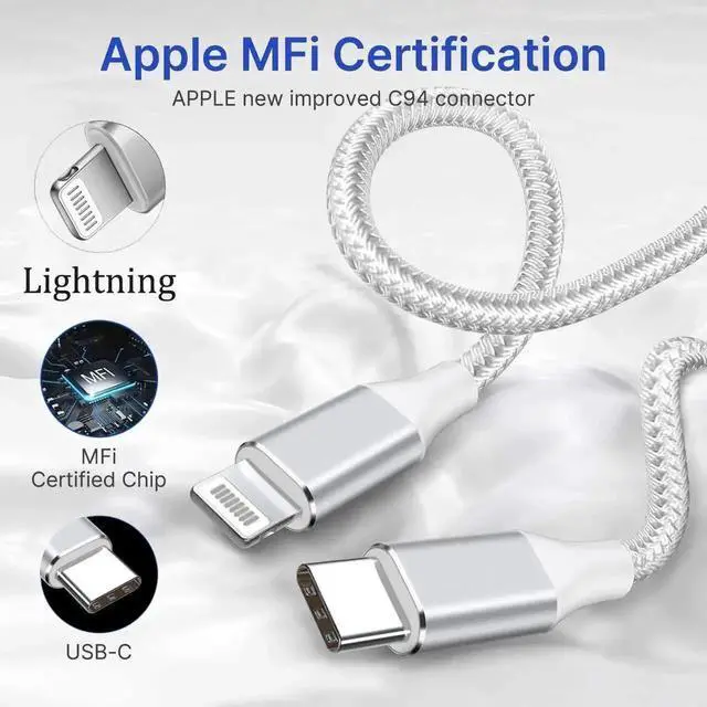Alt view image 4 of 7 - JAENFONG 1ft 2Pack USB C to Lightning Cable Short PD USB C to iPhone Cable MFi Certified Nylon Braided Short iPhone Charger Cord Fast Charging for iPhone 14 13 12 11 Pro Max XR XS X 8 Plus SE iPad