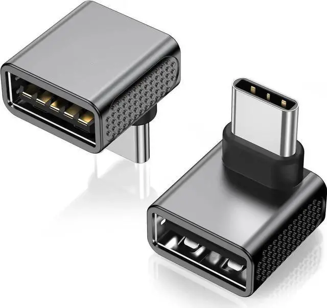 Main image of JAENFONG 10Gbps USB C to USB Adapter (2 Pack) Up and Down 90 Degree Right Angle USB C Male to USB A 3.2 Female Converter for iPhone 16 15 Series iPad MacBook and More