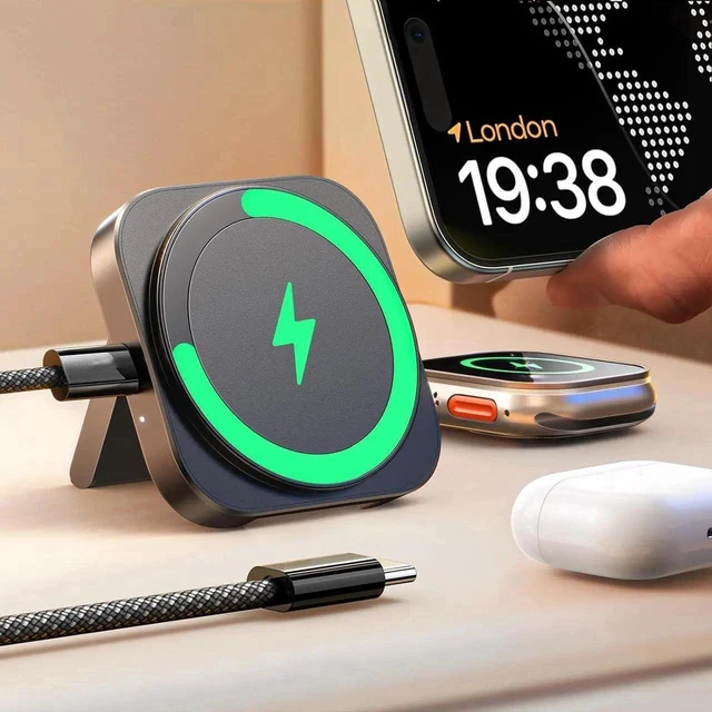 Main image of for MagSafe Charger Stand for iPhone Magnetic Watch Airpods Charging Minimalist Travel for iPhone Wireless Charger Magnetic MagSafe Accessories 16 Pro Max iwatch Airpods Black