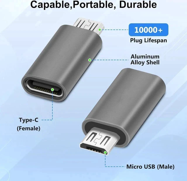 Alt view image 2 of 5 - JAENFONG USB C to Micro USB Adapter 2 Pack USB Type-C (Female) to Micro USB (Male) Convert Connector Support Charge & Data Sync Compatible with Galaxy S7 Edge S6 Nexus 6/5 and Other Micro Devices