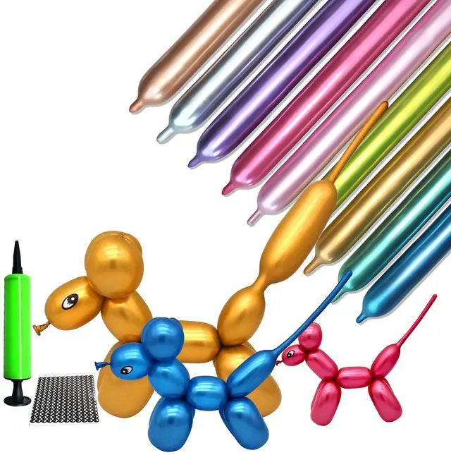 Main image of 100pcs 260 Long Balloons Kit with Pump, Shiny Metallic Latex Twisting Balloon for Balloon Animals, Magic Balloons for Birthdays Wedding Party Decorations Multicolor