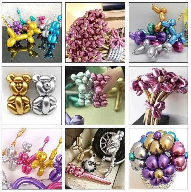 Alt view image 6 of 7 - 100pcs 260 Long Balloons Kit with Pump, Shiny Metallic Latex Twisting Balloon for Balloon Animals, Magic Balloons for Birthdays Wedding Party Decorations Multicolor