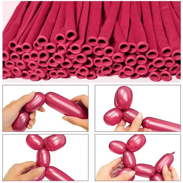 Alt view image 3 of 7 - LXZFCRG 260 Long Balloons, Shiny Metallic Latex Twisting Balloon for Balloon Animals, Magic Balloons for Birthdays Wedding Party Decorations 100pcs (Metallic Red)