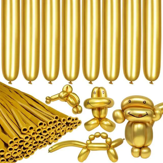 Main image of 260 Long Balloons, Shiny Metallic Latex Twisting Balloon for Balloon Animals, Magic Balloons for Birthdays Wedding Party Decorations 100pcs (Metallic Gold)