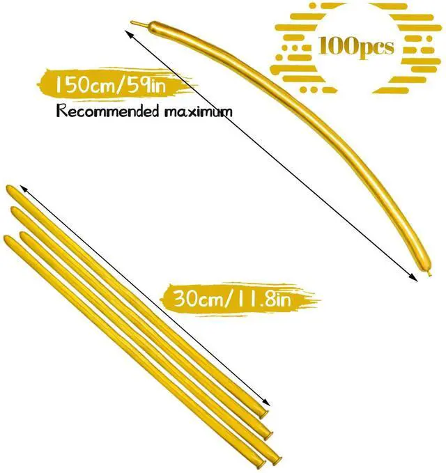Alt view image 2 of 7 - 260 Long Balloons, Shiny Metallic Latex Twisting Balloon for Balloon Animals, Magic Balloons for Birthdays Wedding Party Decorations 100pcs (Metallic Gold)