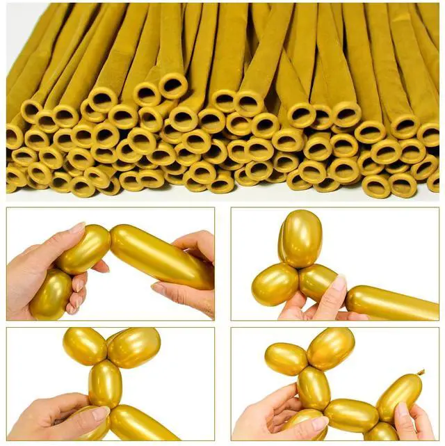 Alt view image 3 of 7 - 260 Long Balloons, Shiny Metallic Latex Twisting Balloon for Balloon Animals, Magic Balloons for Birthdays Wedding Party Decorations 100pcs (Metallic Gold)