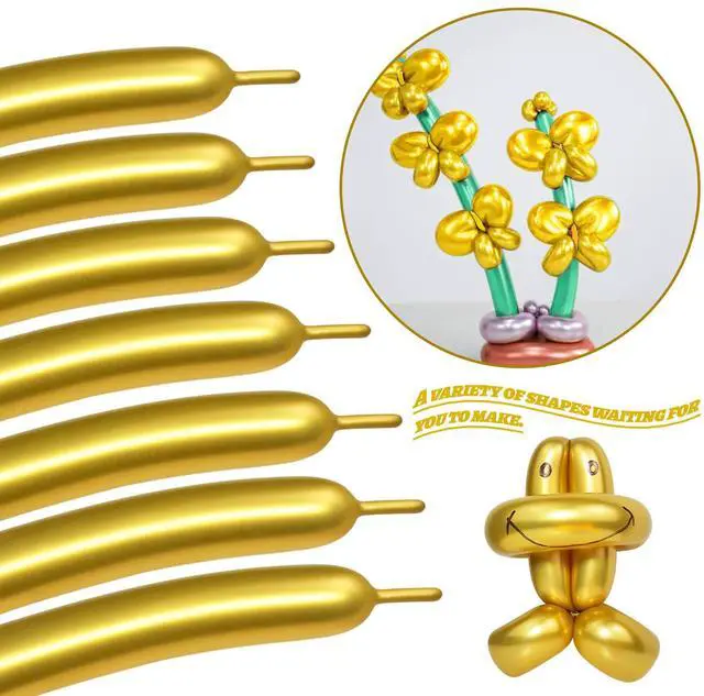 Alt view image 4 of 7 - 260 Long Balloons, Shiny Metallic Latex Twisting Balloon for Balloon Animals, Magic Balloons for Birthdays Wedding Party Decorations 100pcs (Metallic Gold)