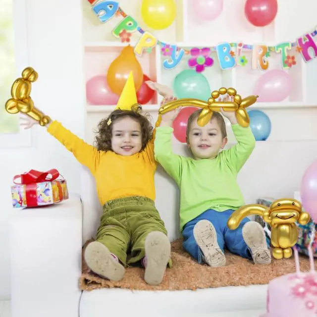 Alt view image 7 of 7 - 260 Long Balloons, Shiny Metallic Latex Twisting Balloon for Balloon Animals, Magic Balloons for Birthdays Wedding Party Decorations 100pcs (Metallic Gold)