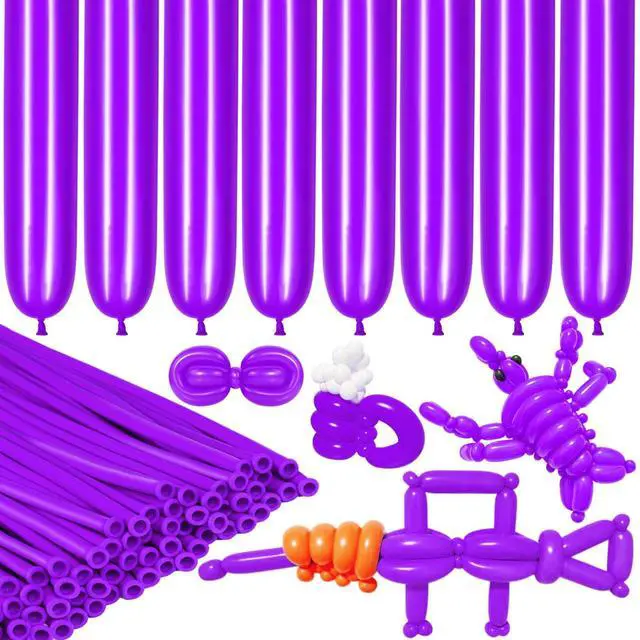 Main image of LXZFCRG 260 Balloons Purple Long Balloon for Balloon Animals, Thickening Long Skinny Latex Twisting Ballon for Halloween Party Suppies Birthday Wedding (Purple)