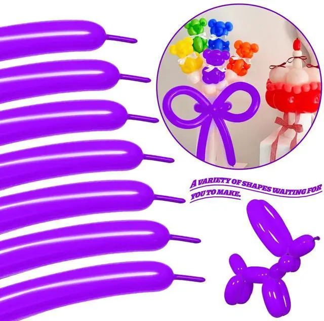 Alt view image 4 of 7 - LXZFCRG 260 Balloons Purple Long Balloon for Balloon Animals, Thickening Long Skinny Latex Twisting Ballon for Halloween Party Suppies Birthday Wedding (Purple)