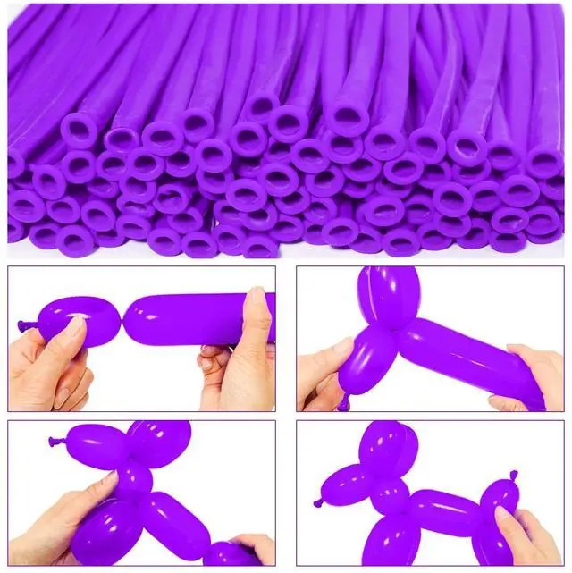 Alt view image 3 of 7 - LXZFCRG 260 Balloons Purple Long Balloon for Balloon Animals, Thickening Long Skinny Latex Twisting Ballon for Halloween Party Suppies Birthday Wedding (Purple)