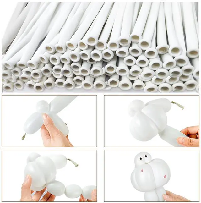 Alt view image 3 of 7 - LXZFCRG 260 Balloons White Long Ballons for Balloon Animals, 100pcs Twisting Ballons for Balloon Garland Animals Modeling Birthday Wedding Party Decorations (White)