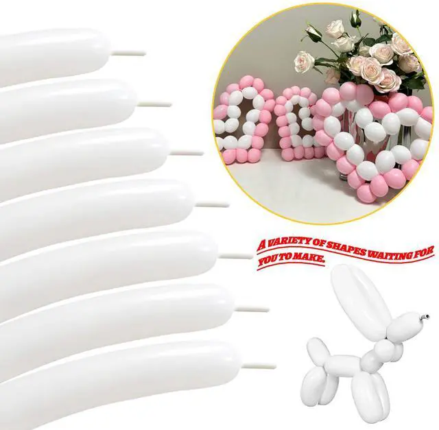 Alt view image 4 of 7 - LXZFCRG 260 Balloons White Long Ballons for Balloon Animals, 100pcs Twisting Ballons for Balloon Garland Animals Modeling Birthday Wedding Party Decorations (White)