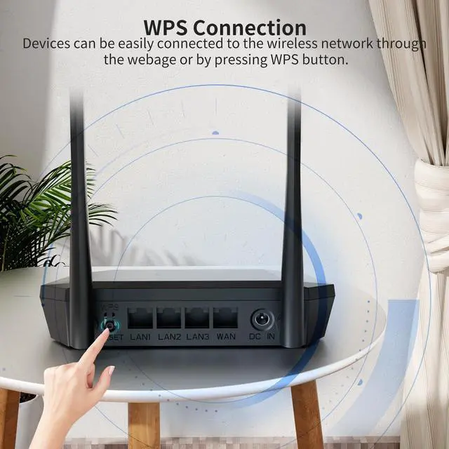 Alt view image 4 of 6 - Dbit N300 Easy Setup Wireless Wi-Fi Router Smart Home Internet Router - 2 x High Power Antennas, 4 x Fast Ethernet Ports, Supports Wireless Repeater, WISP Mode (T1 Pro)