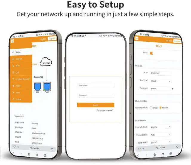 Alt view image 6 of 6 - Dbit N300 Easy Setup Wireless Wi-Fi Router Smart Home Internet Router - 2 x High Power Antennas, 4 x Fast Ethernet Ports, Supports Wireless Repeater, WISP Mode (T1 Pro)