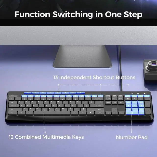 Alt view image 2 of 7 - Wired Keyboard,Quiet Keyboard, Multimedia USB Computer Keyboard, Silent Keyboardwith Low Profile Chiclet Keys,Large Number Pad,Spill-Resistant,Anti-Wear Letters,Full Size for Laptop,Desktop