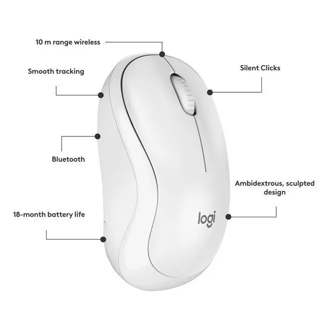 Alt view image 7 of 7 - M240 Silent Bluetooth Mouse, Wireless, Compact, Portable, Smooth Tracking, 18-Month Battery, for Windows, macOS, ChromeOS, Compatible with PC, Mac, Laptop, Tablets - Off White