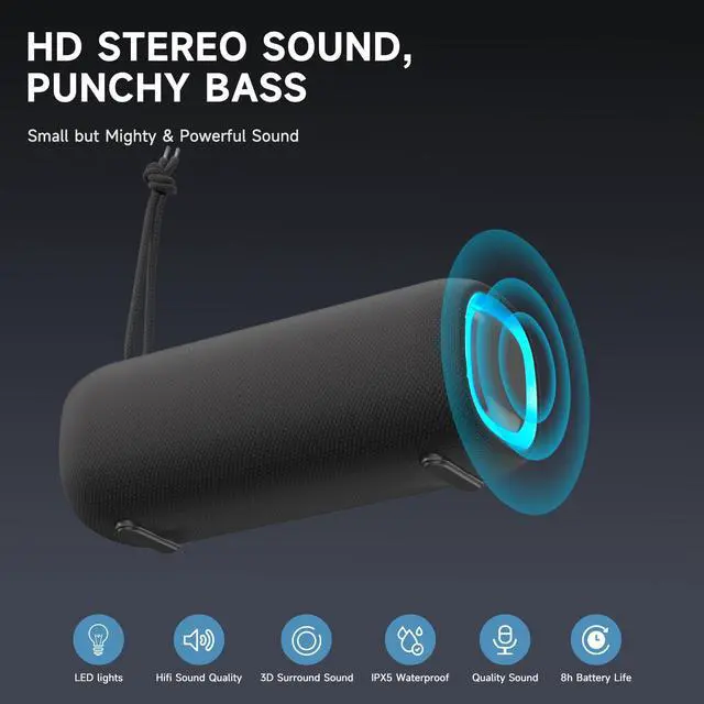 Alt view image 2 of 7 - Bluetooth Speaker, Portable Wireless Clear Loud Stereo Sound IPX5 Waterproof with RGB Lights BT5.3 Long Playtime TWS Pairing,for Home Party Outdoor Beach,Great Gift Choice (Black)