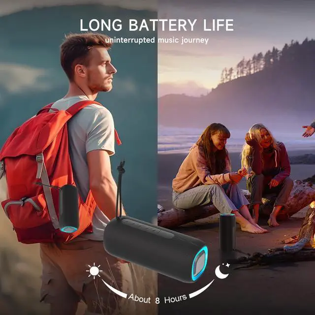 Alt view image 5 of 7 - Bluetooth Speaker, Portable Wireless Clear Loud Stereo Sound IPX5 Waterproof with RGB Lights BT5.3 Long Playtime TWS Pairing,for Home Party Outdoor Beach,Great Gift Choice (Black)