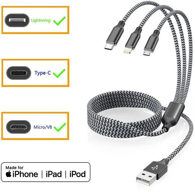 Alt view image 7 of 7 - Xnewcable Multi Charging Cable 4ft 3Pack 3 in 1 Charger Cord, Multiple Rapid Nylon Braided Cable USB Charging Cable Multi Phone Charger Cord with Type C Micro Lightning USB Connectors for Cell Phones