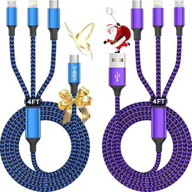 Main image of USB A + USB C Multi Charging Cable, 3 in 1 Chargers for Multiple Devices, Universal Charger with Multiple Connectors Type C, IP, Micro USB Cable for iPhone17/16/15/14, iPad, Galaxy, Kindle(2Pack 4FT)