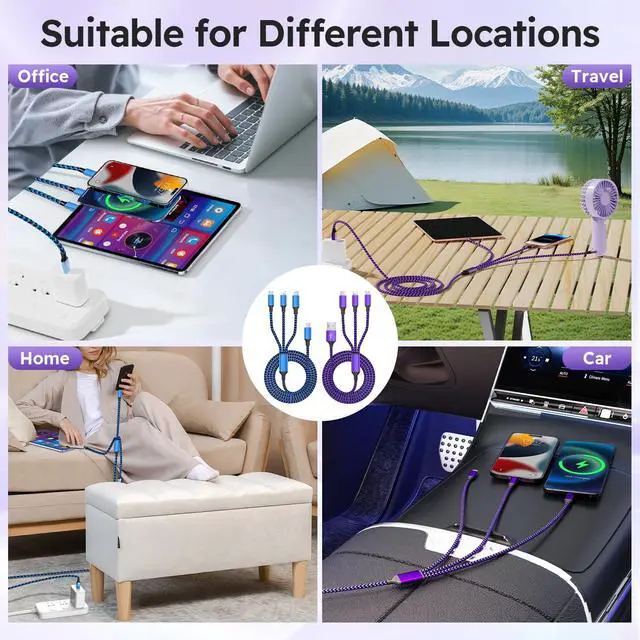 Alt view image 6 of 7 - USB A + USB C Multi Charging Cable, 3 in 1 Chargers for Multiple Devices, Universal Charger with Multiple Connectors Type C, IP, Micro USB Cable for iPhone17/16/15/14, iPad, Galaxy, Kindle(2Pack 4FT)