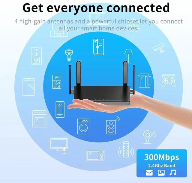 Alt view image 2 of 6 - KKH 2.4ghz WiFi Router, Portable Travel Easy Setup Wireless Internet Network Pocket-Sized Long Range Wi-Fi Routers, High Speed up to 300mbps for Hotel Home Smart TV PC Computer Phone Gaming