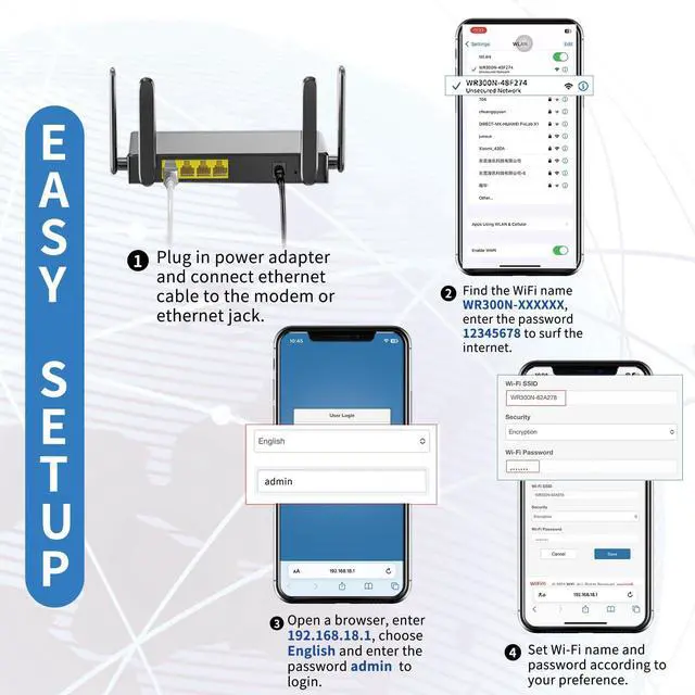 Alt view image 6 of 6 - KKH 2.4ghz WiFi Router, Portable Travel Easy Setup Wireless Internet Network Pocket-Sized Long Range Wi-Fi Routers, High Speed up to 300mbps for Hotel Home Smart TV PC Computer Phone Gaming