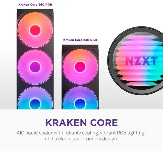 Alt view image 9 of 14 - NZXT Kraken Core 360 RGB - AIO CPU Liquid Cooler - 360 mm Radiator -  360 mm Single-Frame Fan - Compatible with AMD® AM5/AM4 & Intel® LGA 1851/1700/1200/115X - Black
